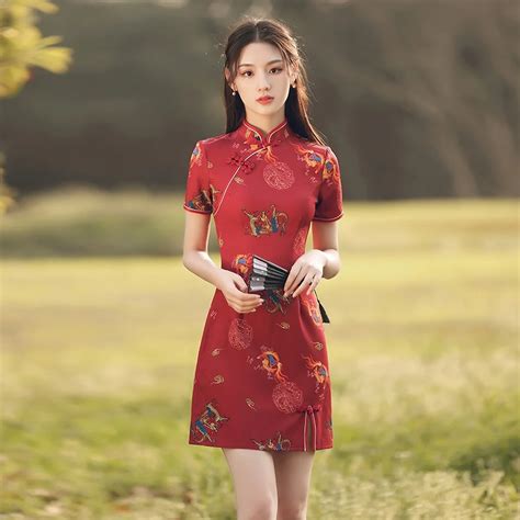 Cheongsam Girl 2022 New Retro Red Chinese Style Small Summer Short