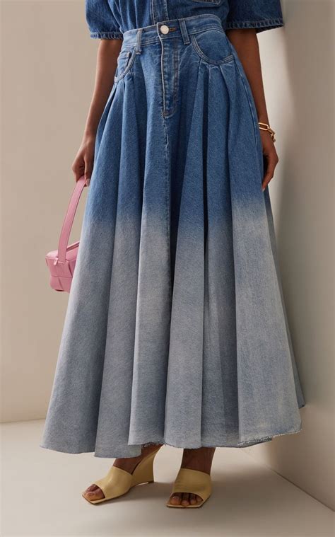 Pleated Denim Midi Skirt By Brandon Maxwell Moda Operandi Summer