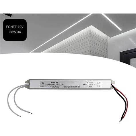 Fonte Slim Driver Para Perfil Fita De Led 12v 3a 36w 9910016 Shopee