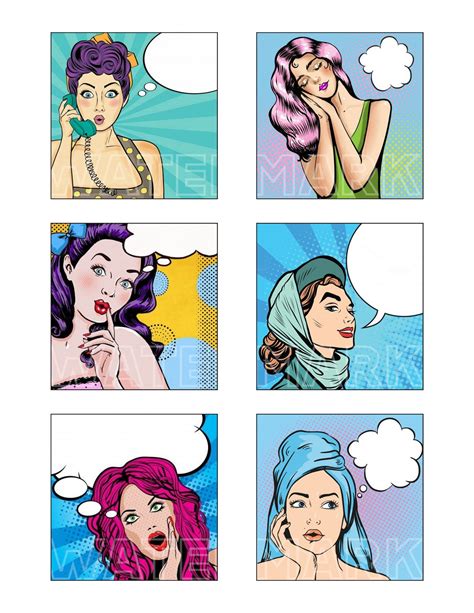 Pop Art Comic Vintage Women Retro Comics Cartoon Conversation Clouds 2