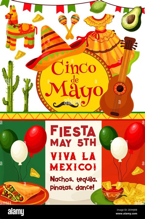 Cinco De Mayo And Viva Mexico Fiesta Party Invitation Mexican Holiday Traditional Food Drink