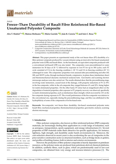 PDF FreezeThaw Durability Of Basalt Fibre Reinforced Bio Based