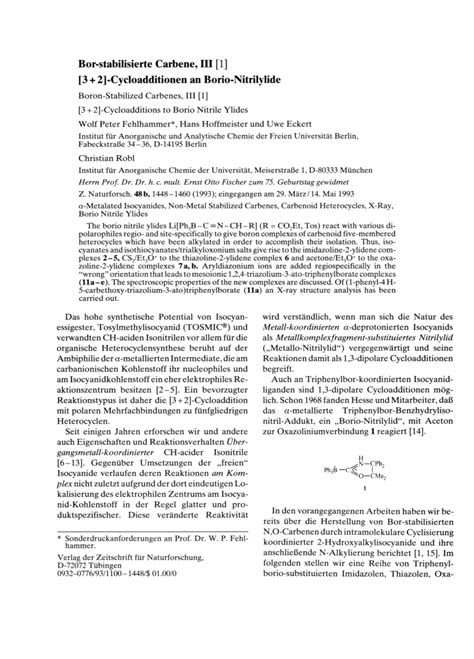 PDF Bor Stabilisierte Carbene III 3 2 Cycloadditionen An Borio