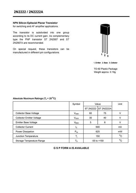 2n2222a Datasheet Documento Detallado De Un Transistor Npn Npn Silicon Epitaxial Planar