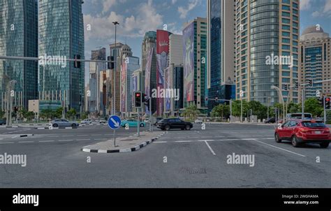 Doha skyline in West bay district Doha, Qatar sunset view with The ...