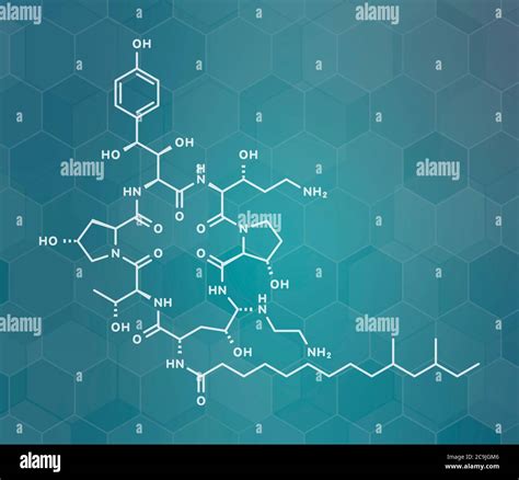 Caspofungin Antifungal Drug Molecule White Skeletal Formula On Dark Teal Gradient Background