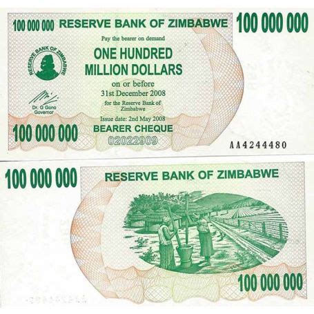 Billets De Collection Zimbabwe Pk N Millions Dollars Bearer