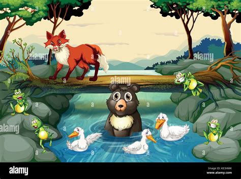 Wild animals by the river illustration Stock Vector Image & Art - Alamy