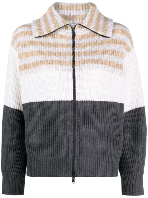 Brunello Cucinelli Sequin Embellished Ribbed Knit Cardigan Neutrals