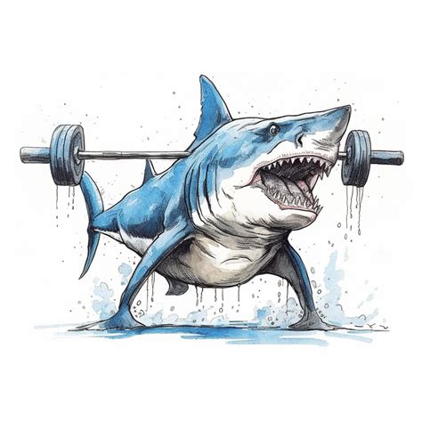 Premium Ai Image A Drawing Of A Shark With A Barbell In Its Mouth