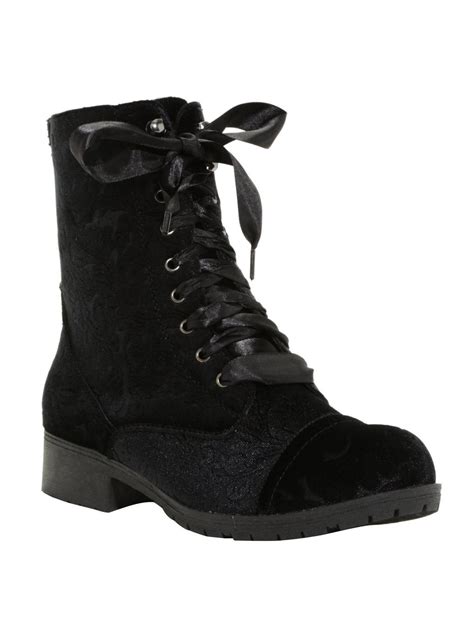 Black Velvet Damask Combat Boots Hot Topic