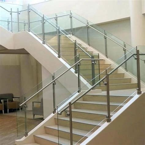 Silver Stairs Stainless Steel Staircase Glass Railing For Home At Rs