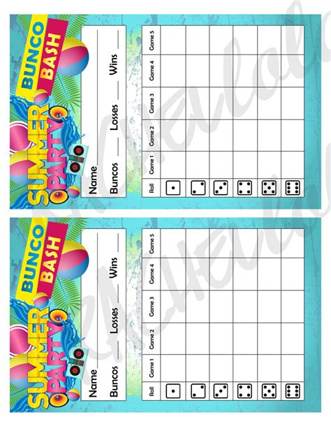 Summer Bunco Bash Luau Score Card Score Sheet Bunko Party Etsy