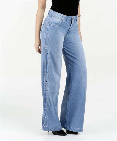 Calça Feminina Jeans Wide Leg Cintura Média Biotipo Marisa