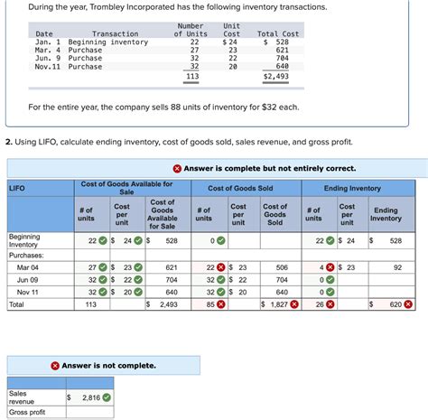 Solved Using Lifo Calculate Ending Inventory Cost Of Goods