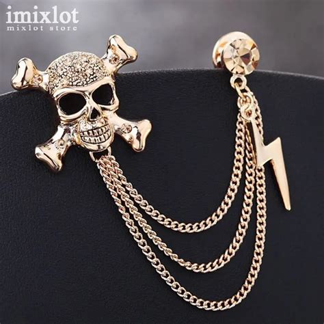 Imixlot Vintage Lightning Skull Brooch Personality Suit Pins Brooches