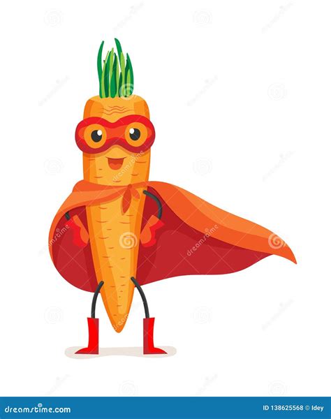 Cute Food Carrot In Cloak Of Superhero And Mask Stock Vector