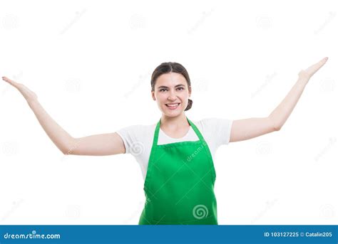 Cheerful Girl Employer Holding Arms Up Stock Image Image Of Caucasian