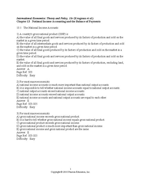 Chapter 13 - Test Bank: National Income Accounting & Balance of