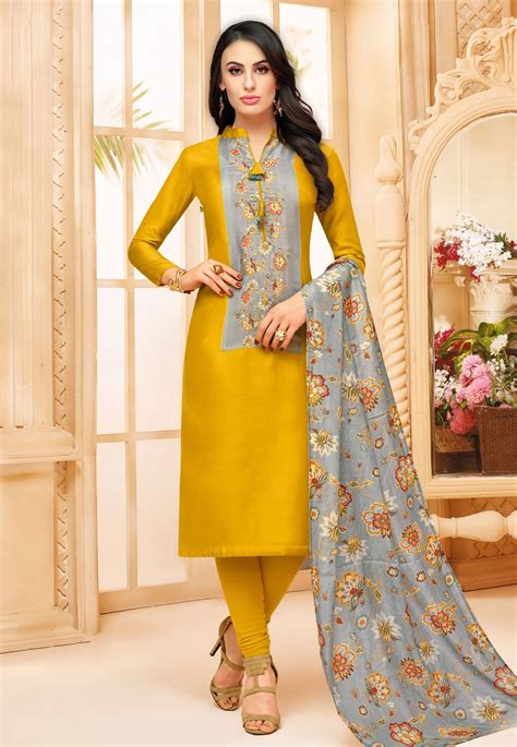 Mustard Upada Silk Churidar Salwar Kameez Fashion Churidar