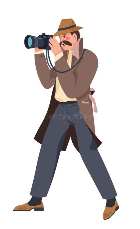 Detective Taking Photos Private Investigator Stock Vector