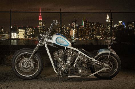 Polar Bears And City Lights Custom 2015 Indian Larry Motorcycle Sidewalk And Street Hot Bike