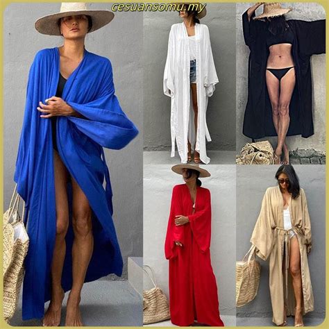 5 Colors Solid Bikini Cover Ups Long Kimono Sexy Belted Summer Wrap Dress Women Beach Wear Swim