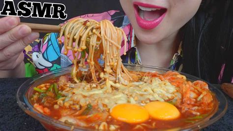 Asmr Cheesy Spicy Noodles Enoki Mushrooms Eating Sounds No Talking