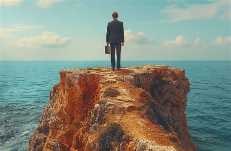 A Man In A Suit Stands On A Cliff Gazing At The Oceans Vast Natural