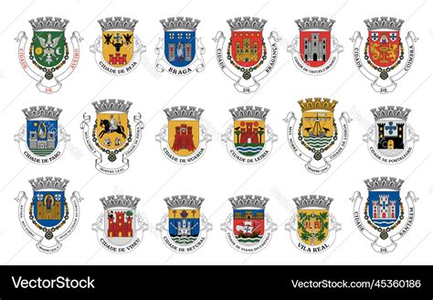 Portugal Coat Of Arms Portuguese Heraldic Emblems Vector Image