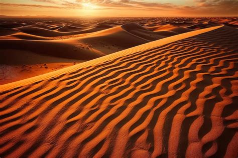 Premium AI Image | A sunset in the desert with sand dunes and a sunset.