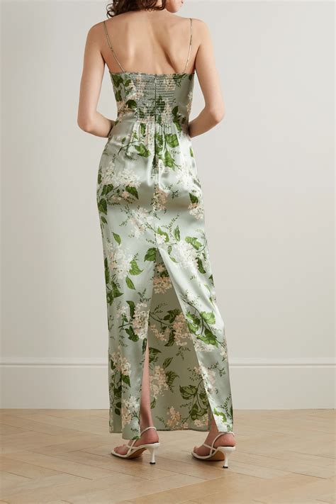 Reformation Frankie Floral Print Silk Dress In Green Modesens