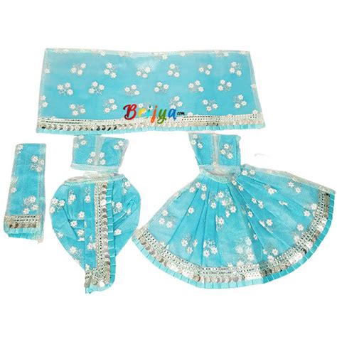 Skyblue Net Glitter Sparkle Work Dress For Radha Krishna Ji Brijya