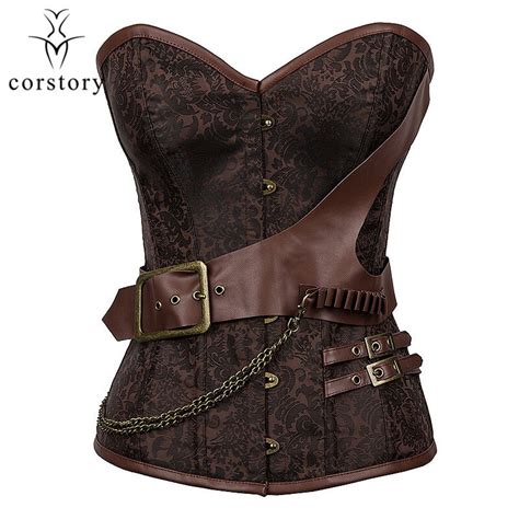 Corzzet Corsets Et Bustiers Steampunk Vintage Marron Brocade Avec