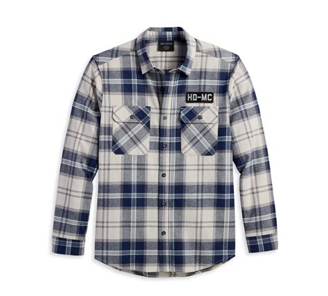 Men S HD MC Flannel Blue Plaid Harley Davidson USA