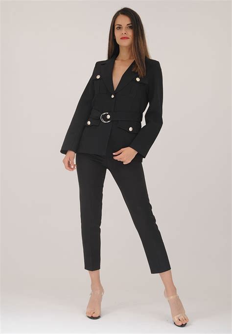 Ensemble Femme Pi Ces Blazer Pantalon Noir Super Chic Et Tendance