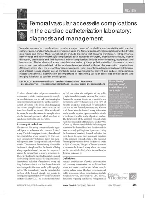 Femoral Vascular Accesssite Complications in The Cardiac Catheterization Laboratory Diagnosis ...