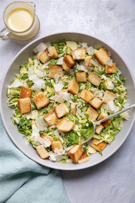 Brussel Sprout Caesar Salad {homemade Croutons} Feel Good Foodie