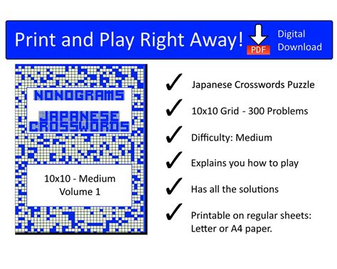 Nonogram Puzzle Game, Japanese Crosswords, 10x10, 300 Medium Level ...