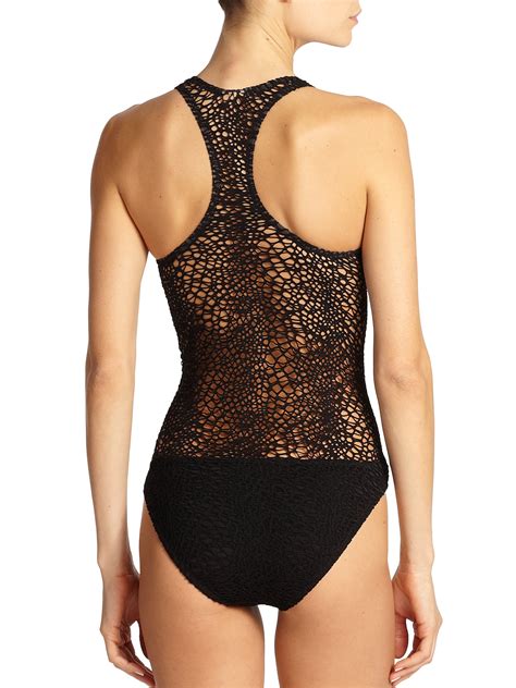 Milly One Piece Martinique Crochet Swimsuit In Black Lyst