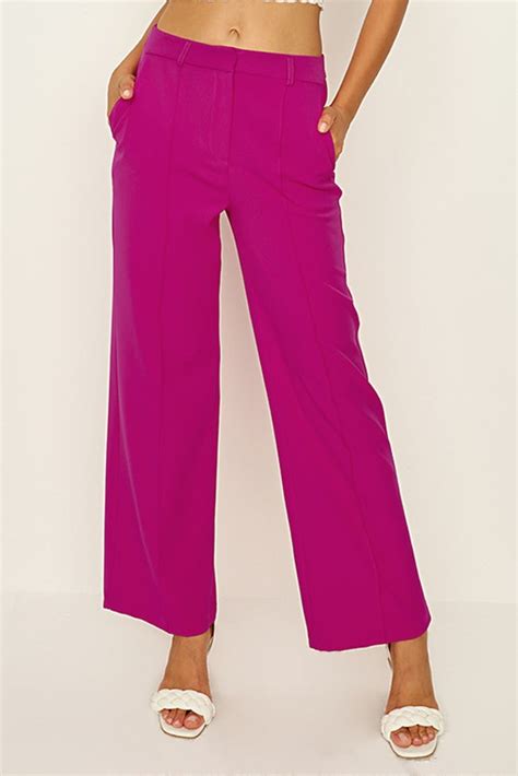 Magenta Seam Detail Wide Leg Trousers Womens Trousers Select Fashion