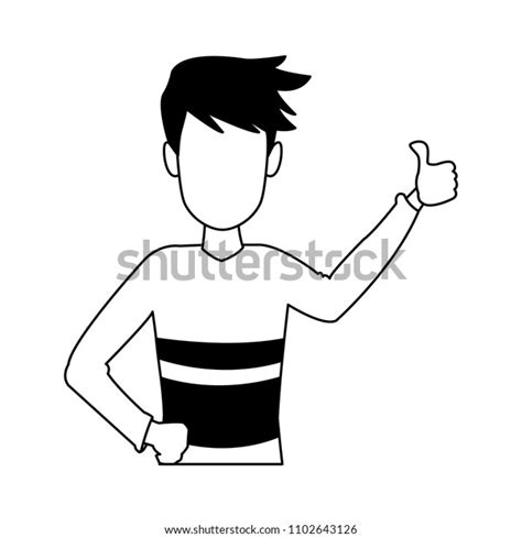 Happy Young Man Cartoon Black White Stock Vector Royalty Free