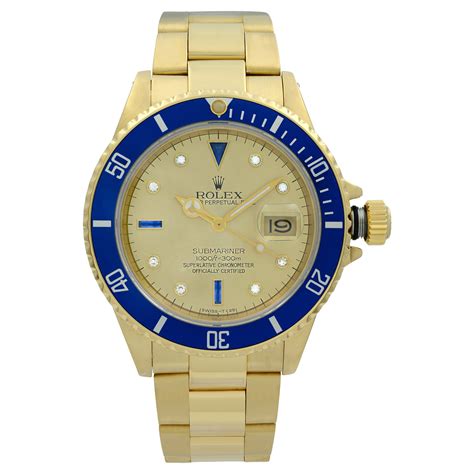 Rolex Yellow Gold Submariner Wristwatch Ref 16618 With Serti Diamond