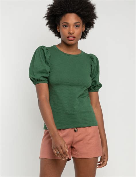 Blusa Texturizada Manga Bufante Verde Sangue Latino