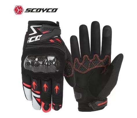 Guantes P Moto Scoyco Mc137 Proteccion Fibra Carbono Ne Rojo