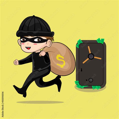 Bank robber vector illustration wearing black costume Stock Vector ...