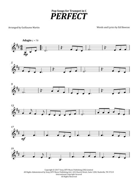 Perfect Arr Guillaume Martin By Ed Sheeran Sheet Music For Trumpet