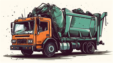 Hand Drawn Vector Illustration Of A Garbage Truck Background, Picture ...