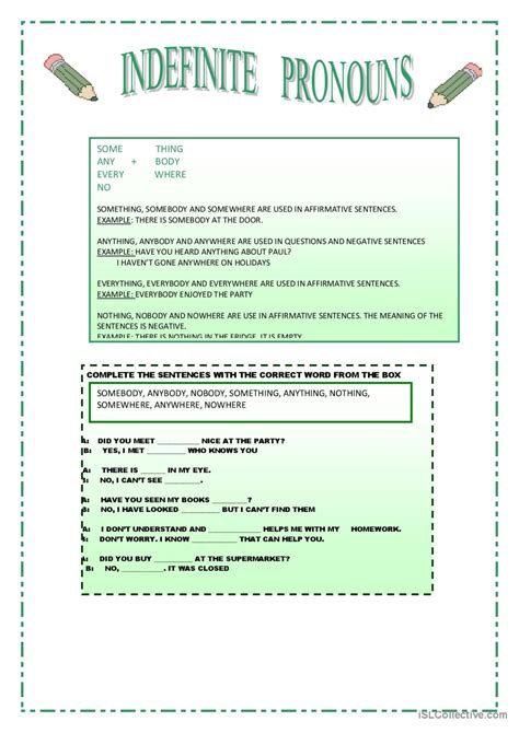 Indefinite Pronouns English Esl Worksheets Pdf And Doc