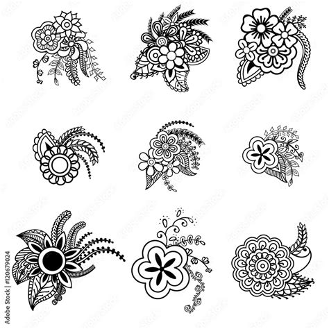 Vector set of doodle flowers Stock Vector | Adobe Stock